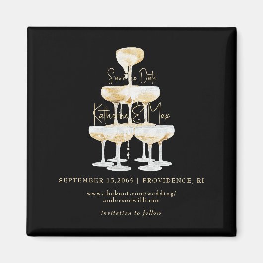 Champagner Tower Black & Gold Wedding Save the Dat Magnet (Vorne)