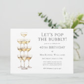 Champagner Tower Elegant 40. Geburtstag Party Einladung (Stehend Vorderseite)