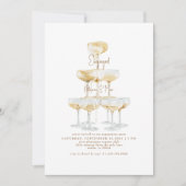 Champagner Tower Gold Text Engagement Party Einladung (Vorderseite)