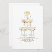 Champagner Tower Gold Text Engagement Party II Einladung (Vorne/Hinten)
