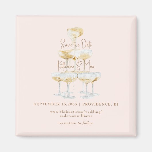 Champagner Tower Gold Text Hochzeit Sichern Sie da Magnet (Vorne)