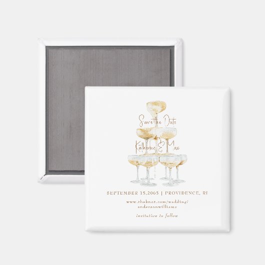Champagner Tower Gold Text Hochzeit Sichern Sie da Magnet (Vorderseite/Rückseite)