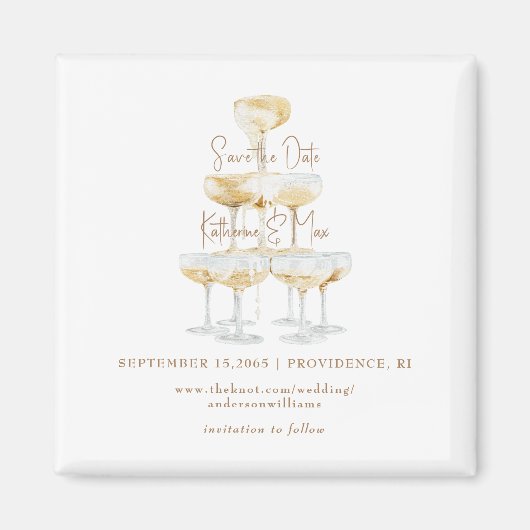 Champagner Tower Gold Text Hochzeit Sichern Sie da Magnet (Vorne)