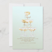 Champagner Tower Gold Text Sage Engagement Party Einladung (Vorderseite)