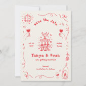 Champagner Tower Hand Drawn Fun Disco Hochzeit Save The Date (Vorderseite)