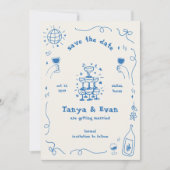 Champagner Tower Hand Drawn Fun Disco Hochzeit Save The Date (Vorderseite)