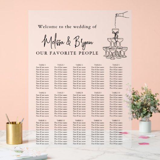 Champagner Tower Hochzeitkarte mit mattierten Sitz Acrylschild (Hochzeit)
