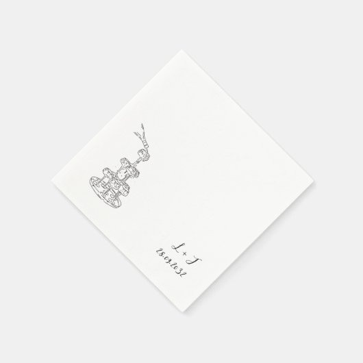 Champagner Tower Monogram Elegant Wedding Cocktail Serviette (Ecke)