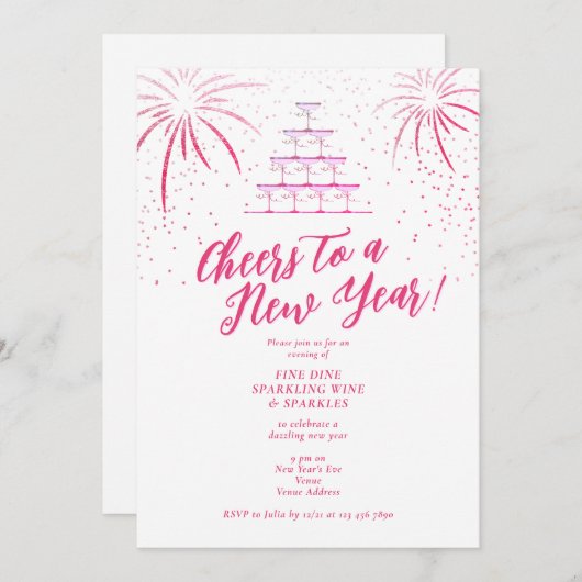 Champagner Tower Silvester Dinner Cocktail Bash Einladung (Vorne/Hinten)