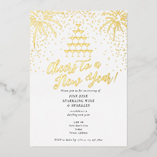 Champagner Tower Silvester Dinner Cocktail Bash Folieneinladung