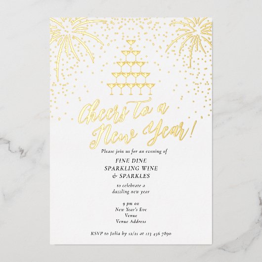 Champagner Tower Silvester Dinner Cocktail Bash Folieneinladung (Vorderseite)