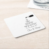Champagner Tower Sketch Individuelle Name Wedding Rechteckiger Pappuntersetzer (angewinkelt)