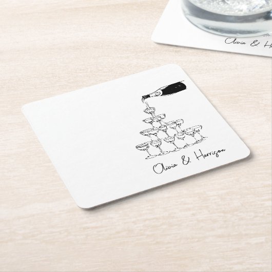 Champagner Tower Sketch Individuelle Name Wedding Rechteckiger Pappuntersetzer (angewinkelt)