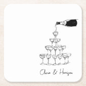 Champagner Tower Sketch Individuelle Name Wedding Rechteckiger Pappuntersetzer (Vorderseite)