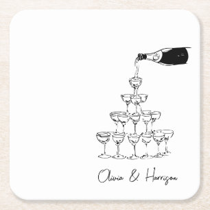 Champagner Tower Sketch Individuelle Name Wedding Rechteckiger Pappuntersetzer