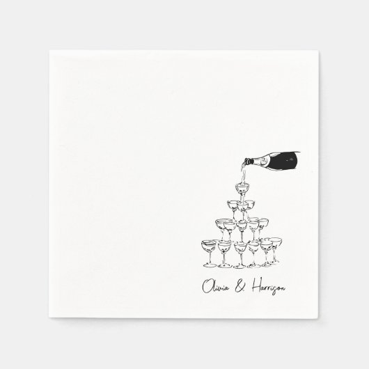 Champagner Tower Sketch Individuelle Name Wedding Serviette (Vorderseite)
