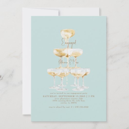 Champagner Tower Türkis Engagement Party Einladung (Vorderseite)