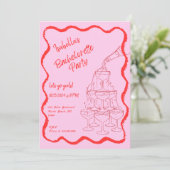 Champagner Tower Wavy Hand Drawing Junggeselinnen- Einladung (Stehend Vorderseite)