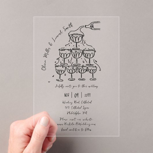 Champagner Tower Wedding Acryleinladungen (Insitu (Handheld))