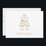 Champagner Tower Wedding Rette unser Datum Einladung<br><div class="desc">Champagnerturm. Gold-Text. Einladung. Nachnamen auf der Rückseite. Horizontal. Rett unser Datum.</div>