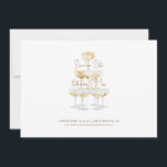 Champagner Tower Wedding Rette unser Datum Einladung<br><div class="desc">Champagnerturm. Gold-Text. Einladung. Nachnamen auf der Rückseite. Horizontal. Rett unser Datum.</div>