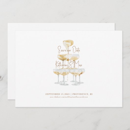 Champagner Tower Wedding Rette unser Datum Einladung (Vorne/Hinten)