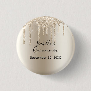 Champagner-Tropf-Glitzer-Quinceanera-Geburtstag Button