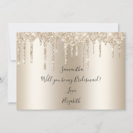 Champagner Tropfen Glitzer werden Sie meine Brides Einladung (Vorderseite)