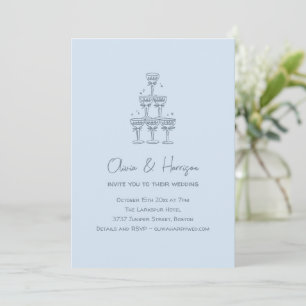 Champagner-Turm-Doodle Cool Blue Hochzeit Einladung