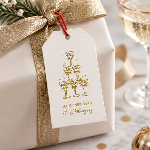 Champagner-Turm Gold Handgeschrieben Frohes Neues Geschenkanhänger
