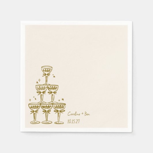 Champagner-Turm Gold handgeschriebenes Monogramm H Serviette (Vorderseite)