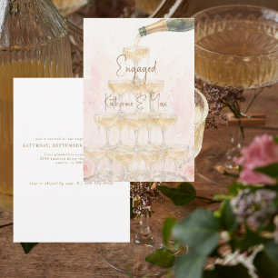 Champagner-Turm Gold-Text Rosa Verlobungsfeier  Einladung