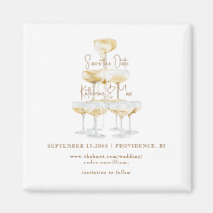 Champagner-Turm Goldtext Hochzeit Save the Date Magnet