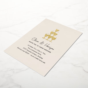 Champagner-Turm Handgezeichnete Schleife Hochzeit Folieneinladung