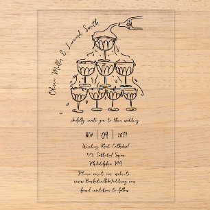 Champagner-Turm-Hochzeit Acryleinladungen