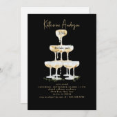 Champagner-Turm Schwarze 30. Geburtstagsfeier Einladung (Vorne/Hinten)
