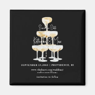 Champagner-Turm Schwarze Hochzeit Save-the-Date-Ka Magnet