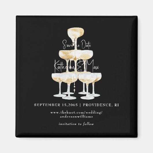 Champagner-Turm Schwarze Hochzeit Save-the-Date-Ka Magnet (Vorne)