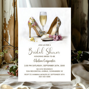 Champagner- und Blumen-High-Heel-Schuhe Einladung