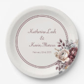 Champagner- und Burgandy-Hochzeit Pappteller (Vorderseite)