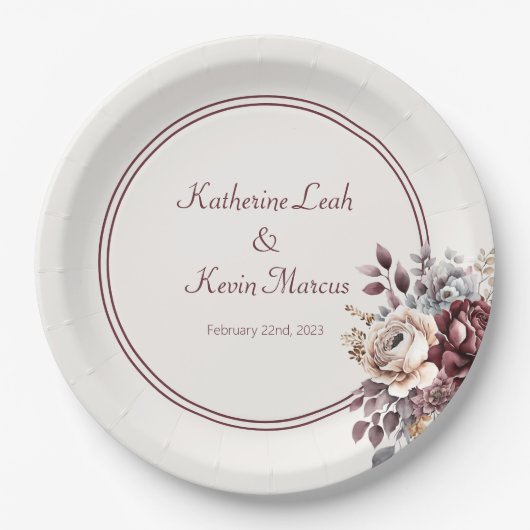 Champagner- und Burgandy-Hochzeit Pappteller (Vorderseite)