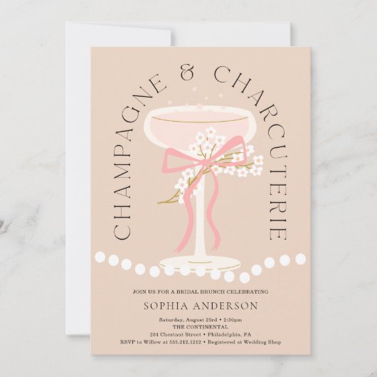 Champagner und Charcuterie-Brautparty Einladung (Vorderseite)