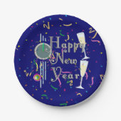 Champagner und Countdown-Uhr Neujahr Pappteller (Vorderseite)