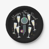Champagner und Countdown-Uhr Silvester Pappteller (Vorderseite)