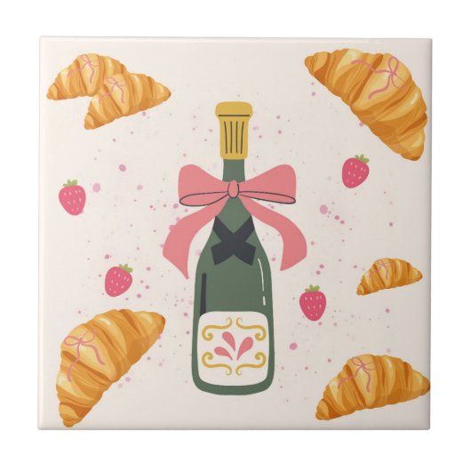Champagner und Croissants Fliese (Vorderseite)