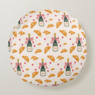 Champagner und Croissants Rundes Kissen
