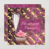 Champagner und Cupcakes Brautparty Einladung (Vorne/Hinten)