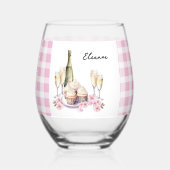 Champagner und Cupcakes Pink Gingham Weinglas Ohne Stiel (Vorderseite)