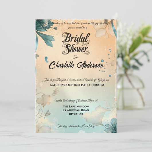 Champagner und Dusty Blue & Lace Brautparty Einladung (Stehend Vorderseite)