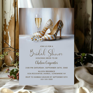 Champagner und elegante goldgestreifte High Heels Einladung